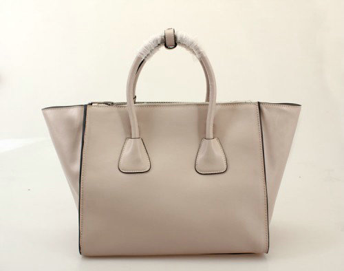 2014 Prada Glace Calf Leather Tote Bag BN2619 offwhite